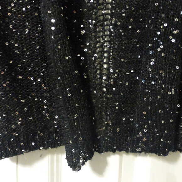 LE CHATEAU black shimmery sequins open front three quarter sleeve cardigan - Picture 5 of 9